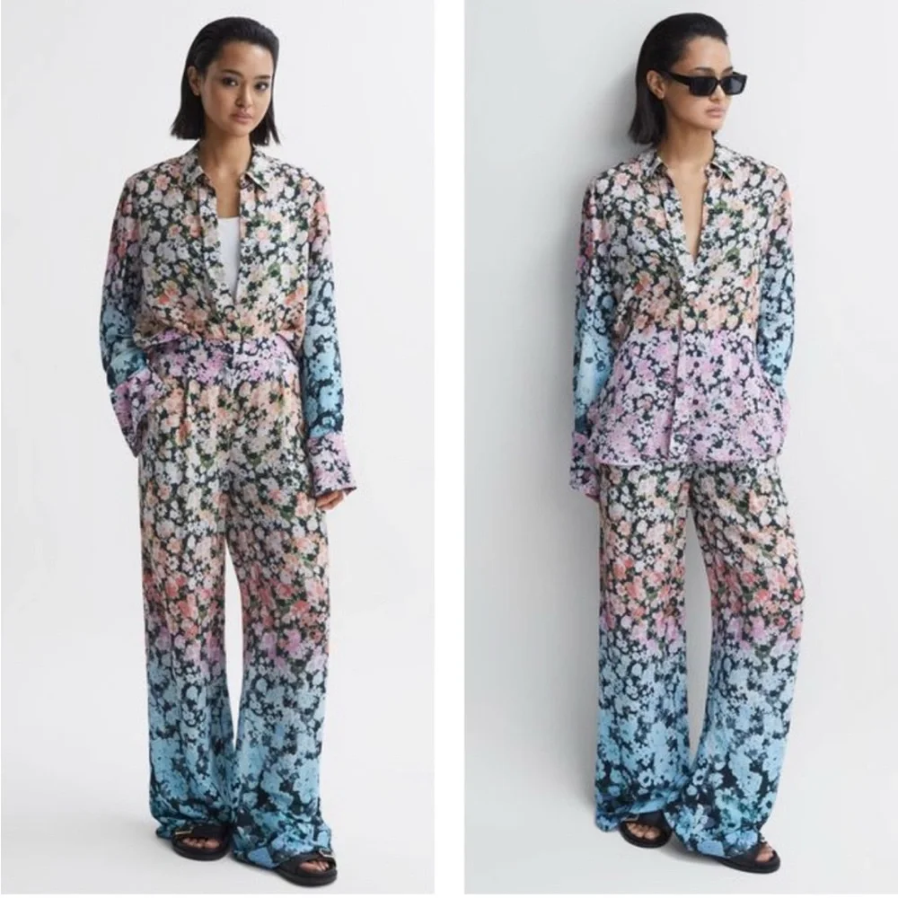 NWT REISS Serena Floral Print Wide Leg Trousers in Multicolor Size 4 - Picture 16 of 16